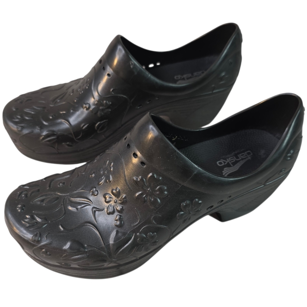 Dansko Pixie Black Floral Rubberized Nursing Casu… - image 2